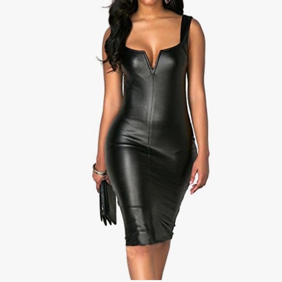Bombshell barbie vinyl faux vegan leather dress bodycon pencil sheath pinup sexy - Picture 2 of 11